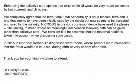 Pro-life campaigners should be wary of letter from NICRCOG Chair Carolyn Bailie