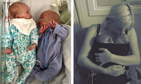 Mother who refused an abortion after being diagnosed with cancer while pregnant is overjoyed to give birth to healthy twins - but now faces tough fight to beat the disease