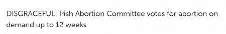 DISGRACEFUL: Irish Abortion Committee votes for abortion on demand up to 12 weeks