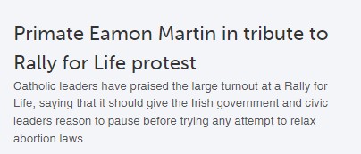 Primate Eamon Martin in tribute to Rally for Life protest