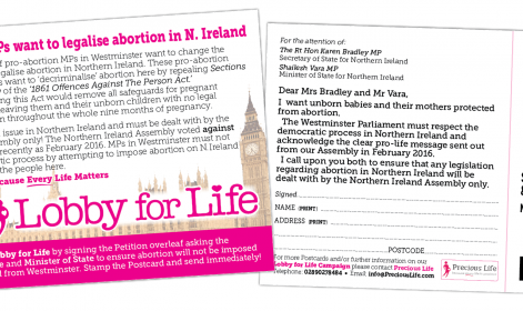 PR: Precious Life to hold pro-life witness at Westminster for the protection of NI's laws
