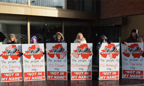 ‘ABORTION: NOT IN OUR NAME’ demonstration in opposition to Amnesty International’s ‘My Body My Rights’ Campaign launch at the MAC in Belfast City Centre.
